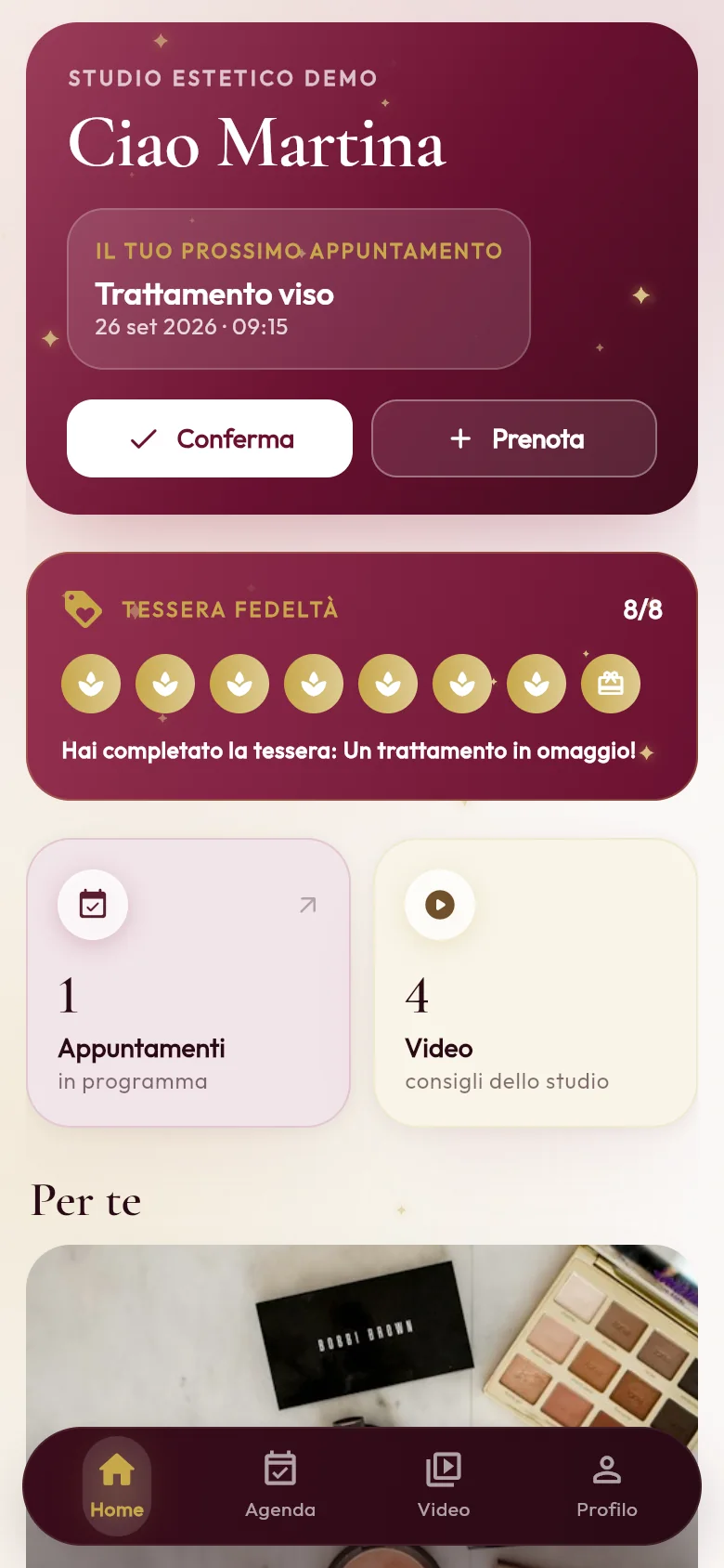 L'app delle clienti: prossimo appuntamento, tessera fedeltà e video
